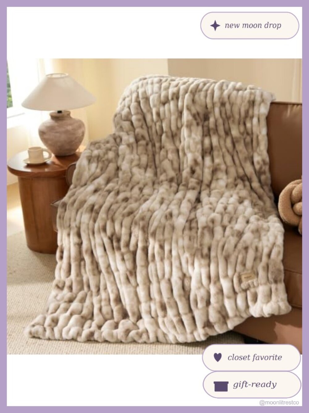 Soft Double-Sided Faux Fur Throw Blanket XL 50x70 Ruched Faux Rabbit Fur